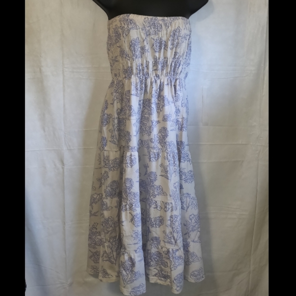 🗺 THREADS 4 THOUGHT Strapless Tube Dress *Defects Tattoo Rose Design Coastal